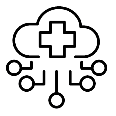 icon of healthcare symbol in the cloud with lines extending in multiple directions