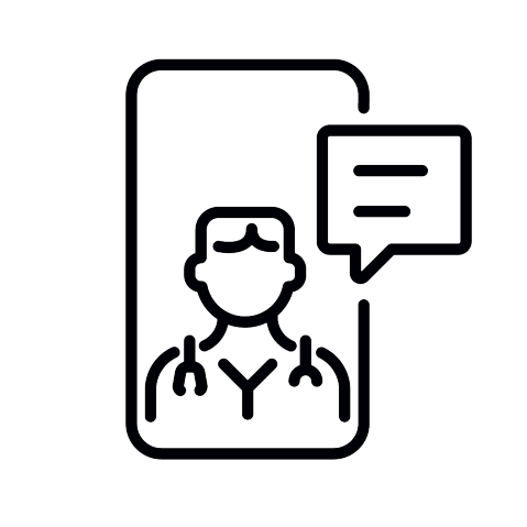 TAPS icon - a line drawing of a doctor with a speech bubble in a phone screen